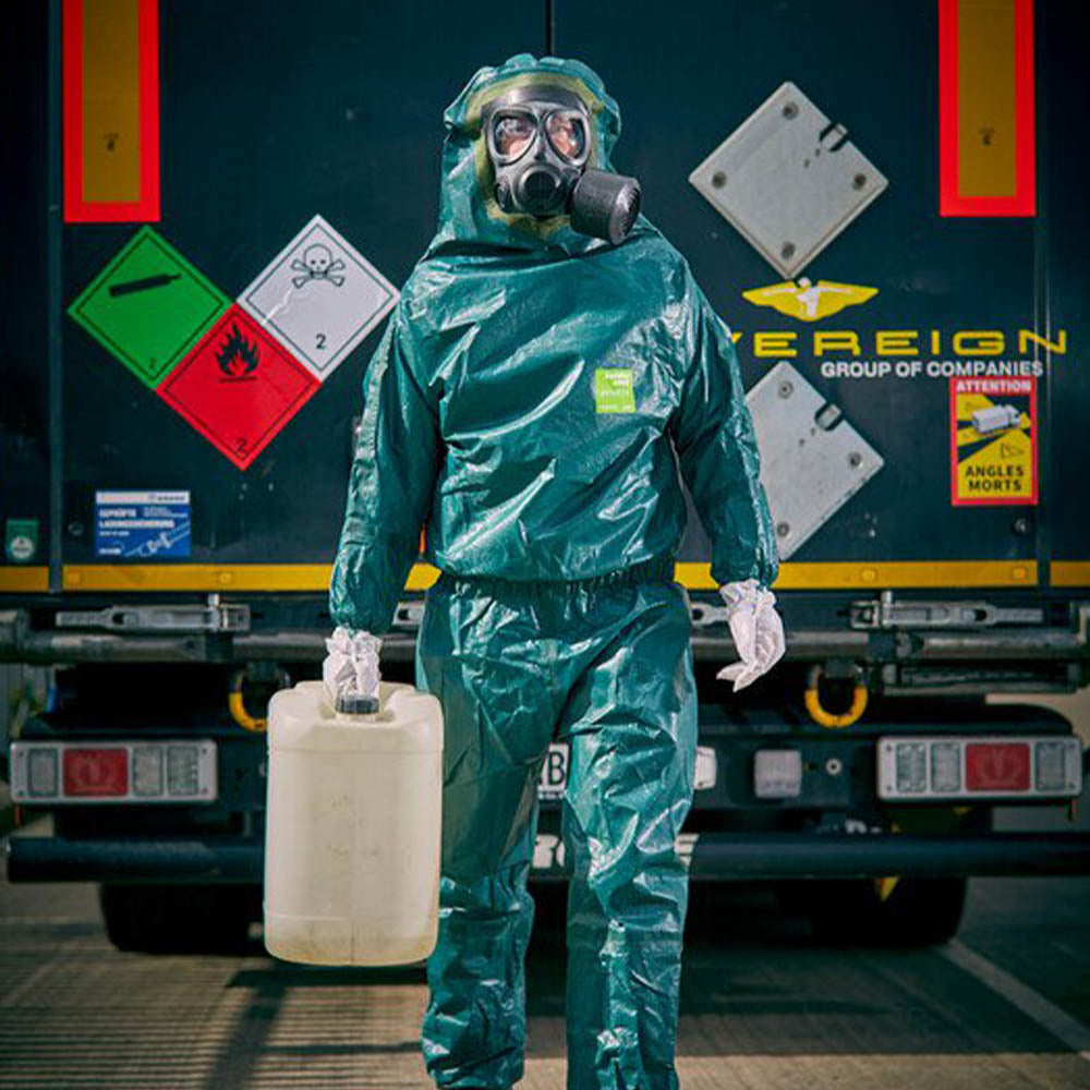 Alphatec 4000 suit with neoprene face seal, barrier gloves, and socks