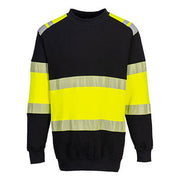 Flamsäker sweatshirt svart med varsel för arbetsmiljöer, Klass 1