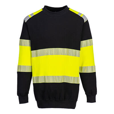 Flamsäker sweatshirt svart med varsel för arbetsmiljöer, Klass 1