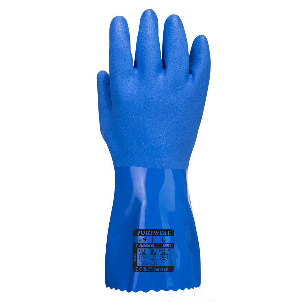 Kemhandske A881 PVC chemical gloves with sandy palm finish for improved grip