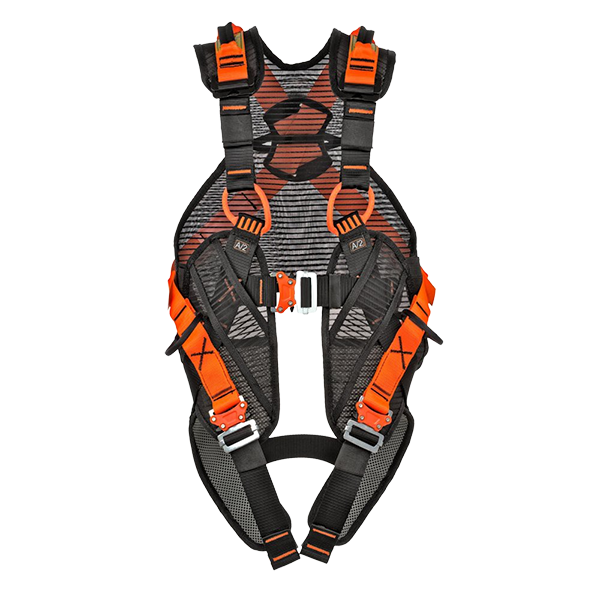 SPIDR fallskyddssele orange med snabbspännen och komfortvaddering.