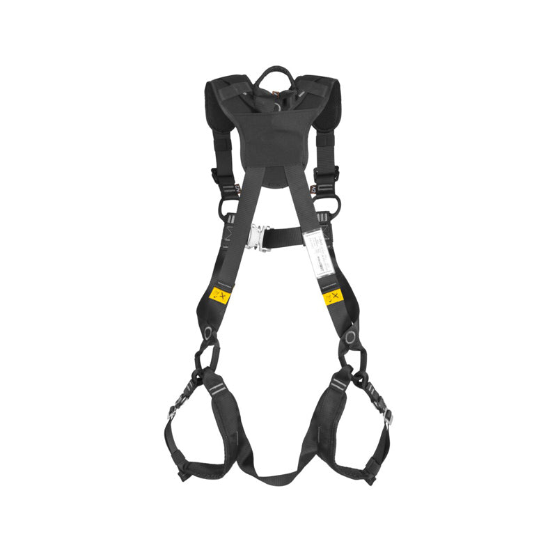 SlimFlex svart fallskyddssele med räddningsöglor och fallindikatorer.