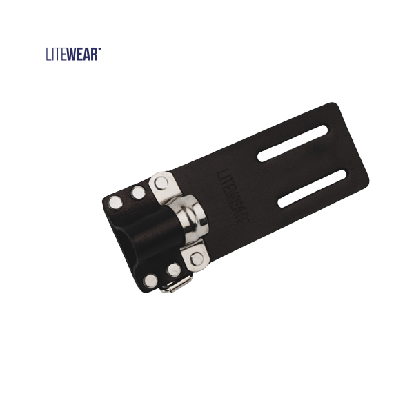 Enkel nyckelhållare till verktygsbälte i svart koläder.